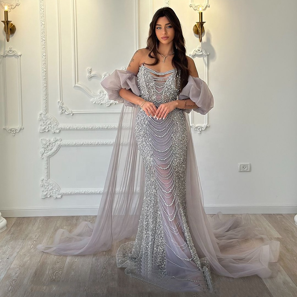 Silver Engagement Dress Luxury Halter Neck Handmade Beading Silver  Engagement Evening Dress DU  DESIRE DRESS