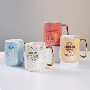 Tasse à café et thé en céramique émaillée <span class=keywords><strong>de</strong></span> perles colorées assorties personnalisées en gros d'usine avec poignée en or plaqué bureau à domicile utilisé - Product Image 1