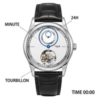 Montre mécanique OEM personnalisée avec logo, mouvement Miyota 8215, tourbillon, indicateur 24 heures, acier inoxydable, verre saphir, aiguilles orbitales