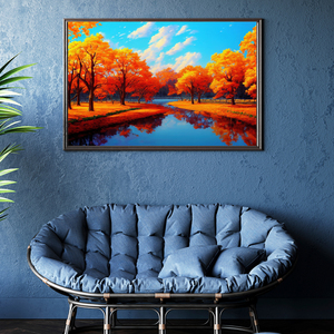 Toile <span class=keywords><strong>d</strong></span>'art sur le thème du <span class=keywords><strong>paysage</strong></span> fluvial <span class=keywords><strong>d</strong></span>'<span class=keywords><strong>automne</strong></span>, arbres <span class=keywords><strong>d</strong></span>'<span class=keywords><strong>automne</strong></span> vibrants, <span class=keywords><strong>d</strong></span>écoration murale pour salon, chambre à coucher, encadrée - Product Image 1