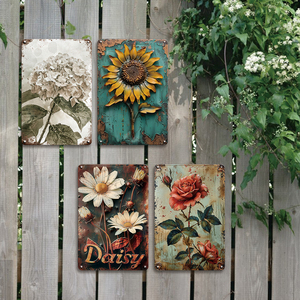 <span class=keywords><strong>Plaque</strong></span> murale décorative en métal rustique à motif floral (tournesol, rose, marguerite, hortensia) pour la maison, la <span class=keywords><strong>cuisine</strong></span>, thème jardin vintage - Product Image 2