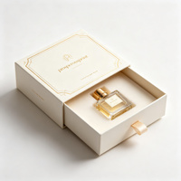Boîte cadeau rigide personnalisée avec tiroir coulissant pour flacon de parfum, avec ruban tirette et insert en coton perlé, logo doré personnalisé