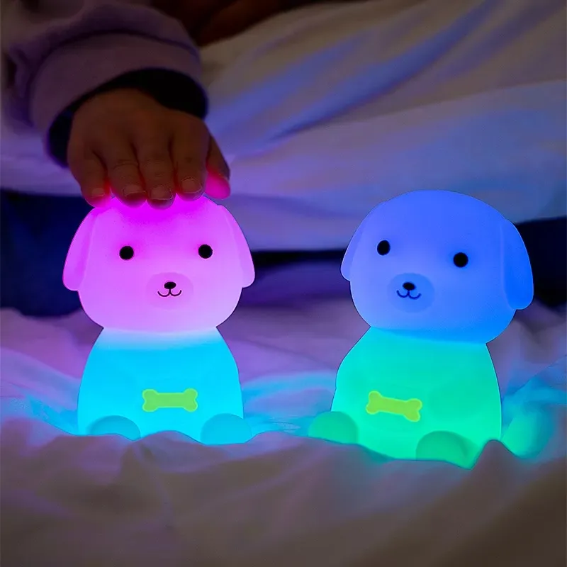 USB rechargeable cute mini 3d silicone animal puppy lamps Portable for kids baby room led Smart night lights