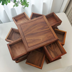 กล่องเก็บเครื่องประดับไม้วอลนัท 26x26x7 ซม. กล่องหมุนได้สำหรับใส่สร้อยข้อมือและเครื่องประดับ - Product Image 2