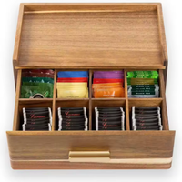 Boîte de rangement pour épices en bois d'acacia sculpté avec tiroir et conteneur de comptoir