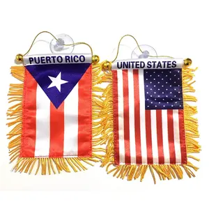 Produsen Cina 100% sepak bola usa puerto rico satin pennant flag dengan pinggiran