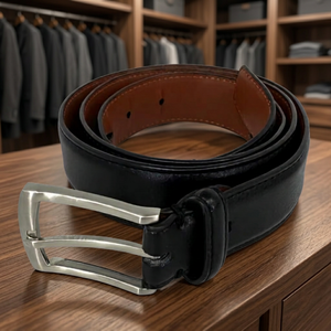 Cinturones de Cuero Vacuno Genuino BS INTERNATIONAL, Formales, con Hebilla Cuadrada de Acero, Color Negro Sólido, Resistentes, Ecológicos e Impermeables - Product Image 1