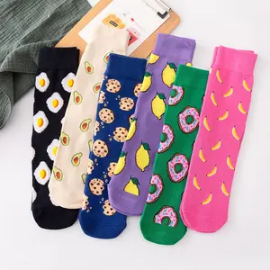 Straight teen tube socks women fashion food happy colored socks in stock