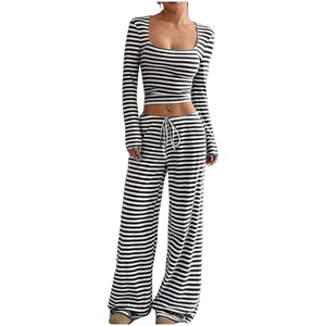2026 New Arrival European American Women Striped High Waist Wide Leg Pants - Product Image 4