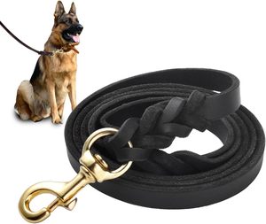 Heavy Duty Pet Walking Training <b>Leads</b> Brown Braided <b>Strong</b> Real Leather <b>Dog</b> Leash - Product Image 1