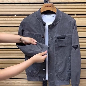 Traje Deportivo Casual para <span class=keywords><strong>Hombre</strong></span> 2025, Nuevo Conjunto de Dos Piezas de Corte Ajustado en Mezclilla Lavada de Color Sólido, Moda Primavera-Otoño - Product Image 4
