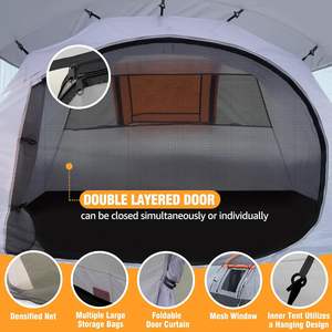 Tente de <span class=keywords><strong>camping</strong></span> familiale tunnel OEM 4 personnes, 2 portes, double bâche imperméable, véranda avec moustiquaire, abri extérieur 4 saisons, vente en gros - Product Image 5
