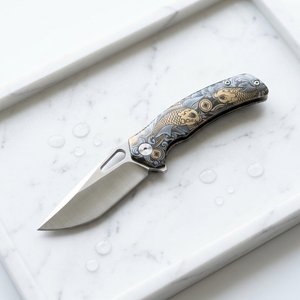 <span class=keywords><strong>Couteau</strong></span> tactique EDC de luxe avec cadre en titane, lame VG10, finition polie à la main, roulement en céramique Koi coloré, outil d'extérieur - Product Image 2