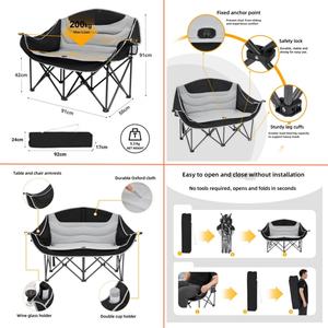 شعار مخصص الثقيلة مبطن مزدوج التخييم القمر كرسي للبالغين في الهواء الطلق المحمولة للطي لوفيزيت المعادن خفيفة الوزن - Product Image 3