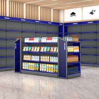 Étagère de présentation double face en fer pour magasin de proximité, style Lawson, autoportante, robuste, multi-niveaux
