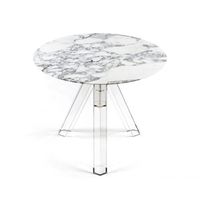 Table à manger ronde en marbre Emperador Ometto, diamètre 90 cm, base transparente, modèle TMR011, mobilier pour bar à domicile, salon