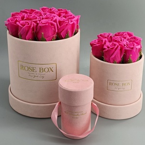 Wholesale rose gold logo pink velvet round flower rose box/preserved flower box for single rose