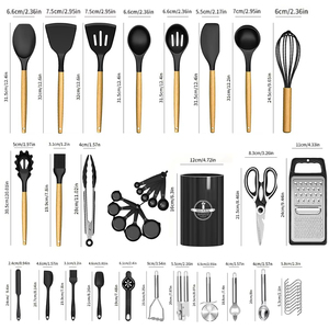 Ensemble d'ustensiles de cuisine durables en plastique noir antiadhésif de 44 pièces, ustensiles en bois de qualité alimentaire modernes et simples, résistants à la chaleur - Product Image 5