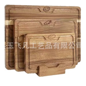 Juego de tablas de cortar de madera de acacia con soporte, rectangulares, color natural, con asa, para cocina, F58 - Product Image 5