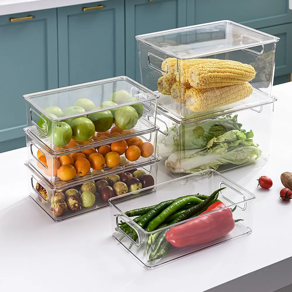 Big Vegetable Plastic Crisper Fruit Container Kitchen Soda Can Stackable Acrylic Fridge Container Organizer Fridge Storage