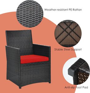 3-Piece Outdoor Wicker <b>Bistro</b> Set with Glass Top Dining <b>Table</b> and 2 Comfortable Armchairs for Patio, Garden and Balcony Use - Product Image 3