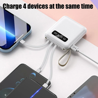 Mini Power Bank 20000mAh avec écran numérique, chargeur externe portable pour téléphone avec 4 câbles pour iPhone