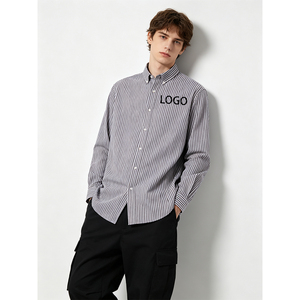 Camicia da Uomo 2026 Personalizzata a Righe Verticali in Lino con Bottoni, Manica Lunga, Colletto a Punta, Senza Logo, Casual, OEM ODM, Ingrosso - Product Image 4