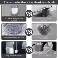 Brosse de toilette en silicone noir avec long manche, nettoyeur flexible, mini brosse de salle de bain, support à séchage rapide, accessoires de salle de bain