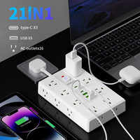 Multiprise murale américaine avec 16 prises, 3 ports USB Type-C, protection contre les surtensions 10A, protection contre les surcharges, utilisation hospitalière