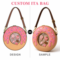 Bolso Ita Personalizado con Forma de Donut, Cierre de Cremallera Dorada, Ventana Circular, Correa Ajustable Marrón, Monedero para Pins de Macaron y Dulces