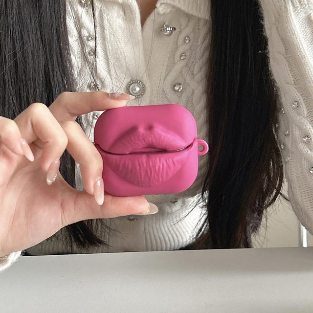 Cute 3D Cartoon Kawaii Soft Silicone Protector Lips Case for AirPods Pro 3 with Keychain Girls Women Shockproof Earphone Cover