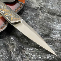 Couteau pliant en acier Bochen M390 avec manche en titane, couteau de poche coloré au laser, couteau tactique EDC pour l'extérieur avec étui en cuir de vache
