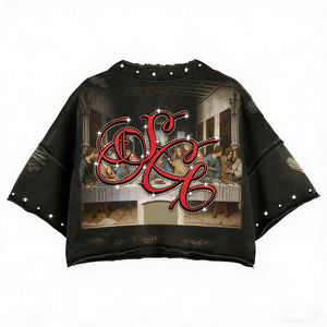 Camiseta Personalizada con Efecto Desgastado, Camiseta Vintage Lavada al Ácido, Camiseta Gráfica Streetwear, Camiseta con Pedrería, Camiseta Corta Cuadrada para Hombre - Product Image 2