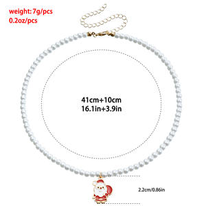 European and American Sweater Elegant Imitation Pearl Beaded Chain Oil Drop <b>Snowflake</b> Bell Christmas Tree Accessories Necklace - Product Image 5