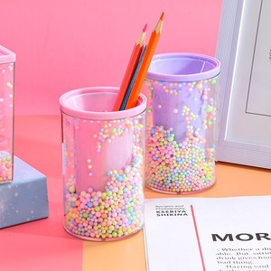 Portapenne Creativo Rotondo Quadrato Colorato Carino in Plastica Acrilica Trasparente <span class=keywords><strong>Rosa</strong></span> - Product Image 3