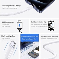 Cable de Carga Rápida de 60W al por Mayor de Fábrica, Cable de Datos Tipo C a C para Teléfonos Móviles, USB Tipo C