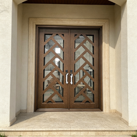 Portes d'entrée en fer Sunnysky, grille simple et moderne, verre trempé, charnières robustes, accès extérieur pour villa commerciale
