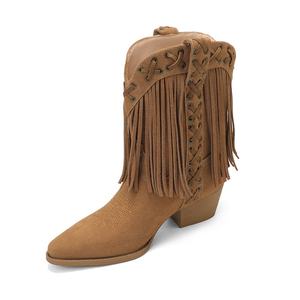 <span class=keywords><strong>Botas</strong></span> Vaqueras de Mujer Estilo Occidental, de Ante Sintético <span class=keywords><strong>con</strong></span> Flecos, Media Caña, Punta en Pico, <span class=keywords><strong>con</strong></span> <span class=keywords><strong>Cordones</strong></span> y Adornos, Cómodas para Verano, Otoño/Invierno - Product Image 6