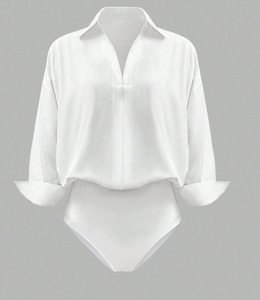 Combinaison moulante unie à col en V pour femme – Tendance et élégante - Product Image 3