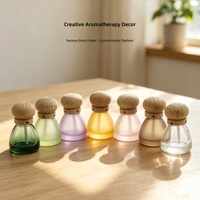 Diffuseur d'arômes créatif en verre avec base en bois, couvercle en bois double couche, sans fumée, pour voiture et chambre à coucher
