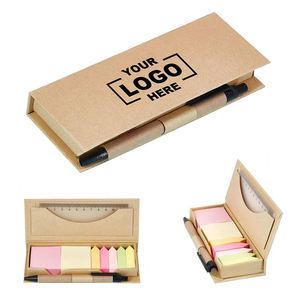 Custom Multi-Function Memo Pads Leave Messages Writing Notes Eco-Friendly Kraft Hardcover <b>Box</b> Sticky Notes Wtih Ruler and <b>Pen</b> - Product Image 1