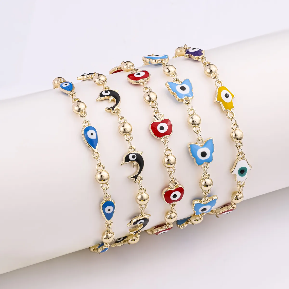 Hot products wholesale Turkish religious pulsera jewelry 14K gold plated colorful enamel drop oil evil eyes bracelet for women