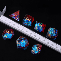 Ensemble de dés DND irisés rouge et bleu, 7 pièces, dés polyédriques en résine à bords tranchants avec des chiffres dorés pour les jeux de rôle sur table Dungeons and Dragons