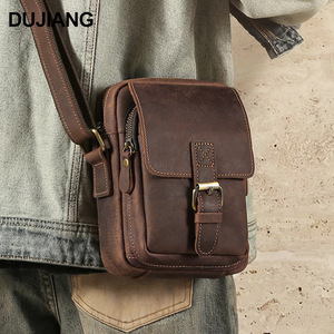 Sac bandoulière pour homme Dujiang, couleur café, cuir durable, sac à bandoulière vertical avec fermeture à rabat et fermoir, style rétro - Product Image 2