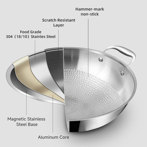 <span class=keywords><strong>Wok</strong></span> Grande de Inducción de 30/34/36/40 cm, 3 Capas, Acero Inoxidable 316, Antiadherente, <span class=keywords><strong>Wok</strong></span> Híbrido de Acero Inoxidable con Tapa de Vidrio - Product Image 2