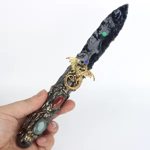 Venta al por mayor de piedras curativas, cristales hechos a mano, cuchillo de cetro, artesanía de cristal, cuchillo de obsidiana negra