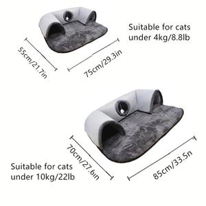 Lit-caverne pour chat et tapis de couchage pour chien avec double ouverture, lavable, 2 en 1, lit tunnel pour chat solide, chaud et confortable pour l'hiver - Product Image 4