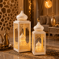 Ensemble de lanternes de Ramadan en or blanc avec lumière LED, décoration islamique marocaine pour la maison, pour le festival de l'Eid, vente en gros