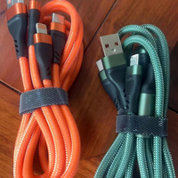 Kabel Data 100W All-in-one untuk Ponsel, Jalinan Tali Pancing, USB 2.0 USB-C USB-A, Pengisian Daya Ultra Cepat, Mobil-Rumah, 1-ke-3