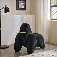 Fauteuil d'appoint créatif en forme de gorille, sculpture animale d'art moderne, tabouret en tissu chenille doux, ottoman de loisirs rembourré